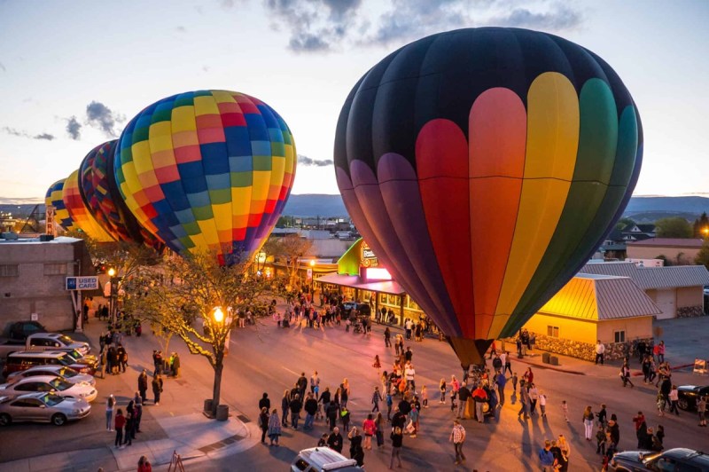 Balloons land on Main Street at sunset in Vernal