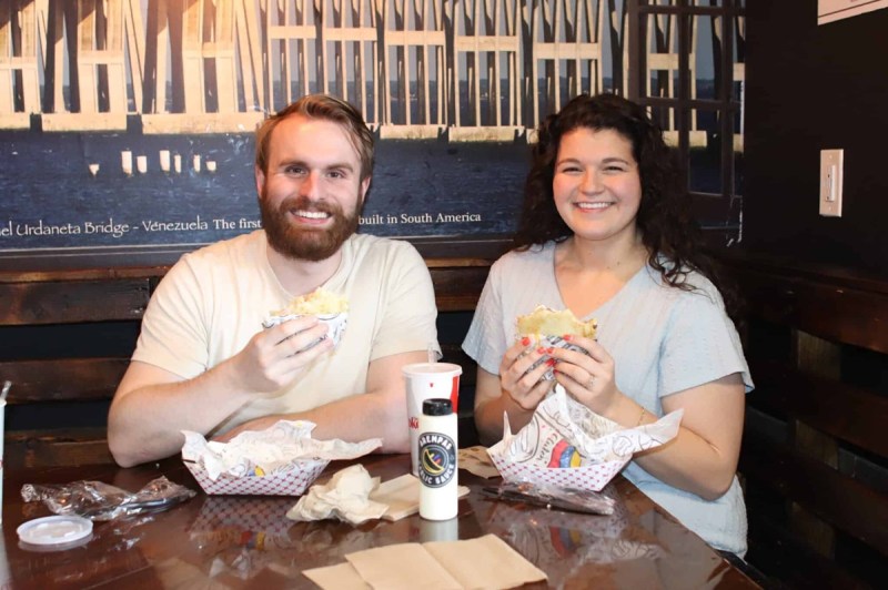 Eating at Arempas Venezuelan Cuisine, one of the restaurants in Salt Lake City that's been featured on Guy Fieri's show