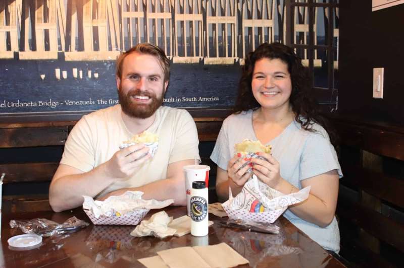 Eating at Arempas Venezuelan Cuisine, one of the restaurants in Salt Lake City that's been featured on Guy Fieri's show